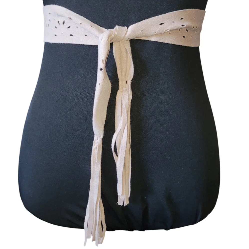 Unbranded tan suede tie around belt